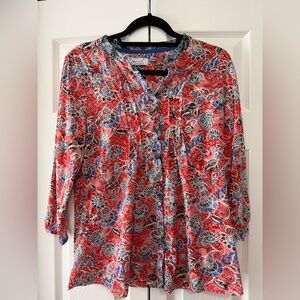 Per Una Floral Pintuck Tunic Multicolor 3/4 Sleeves Boho Size Medium